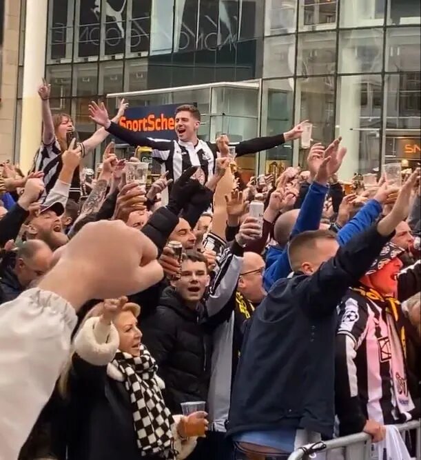 Dortmund has become a sea of black and white thanks to Newcastle fans.